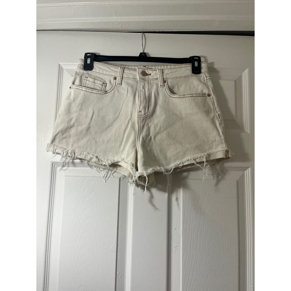 Wild Fable‎ Cream High Rise Raw Hem Denim Shorts Womens Size 8 Off White Cutoffs